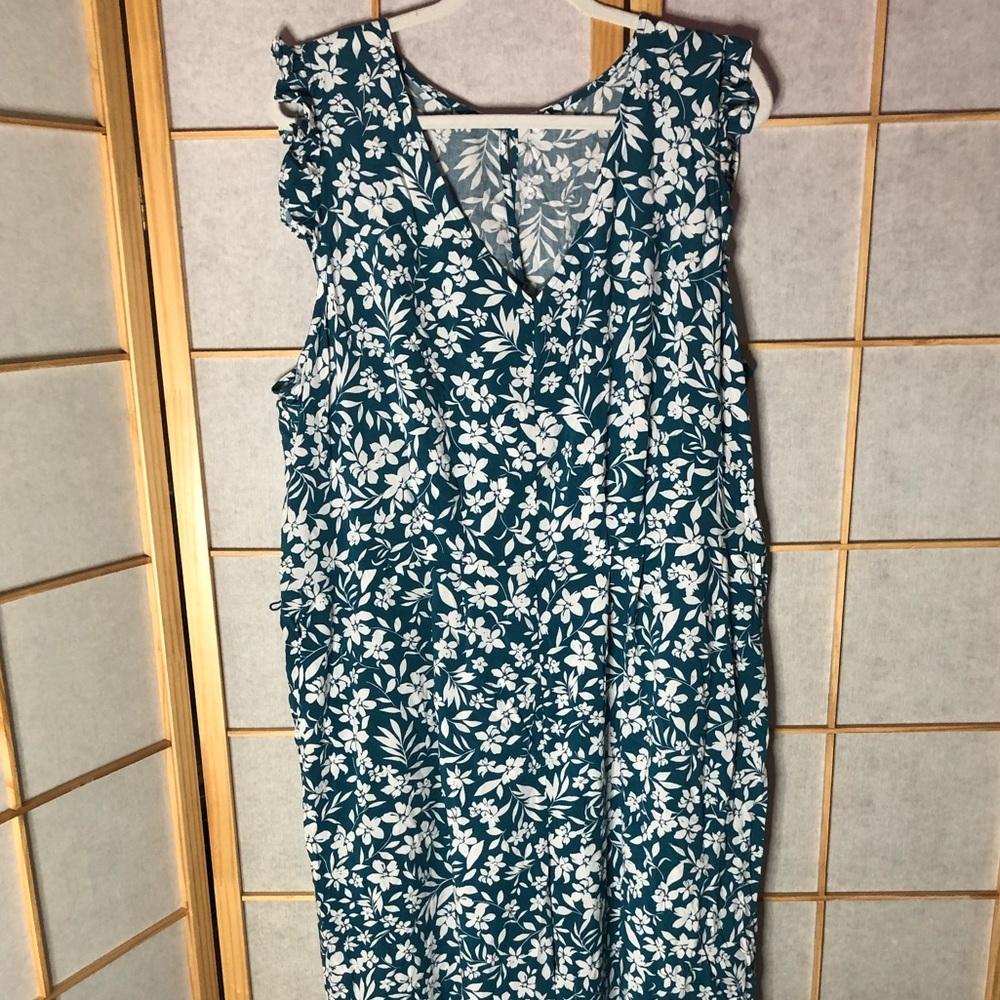 blue floral jumpsuit